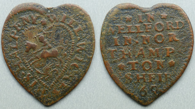 Welford, Will Wickes 1669 heart-shaped halfpenny